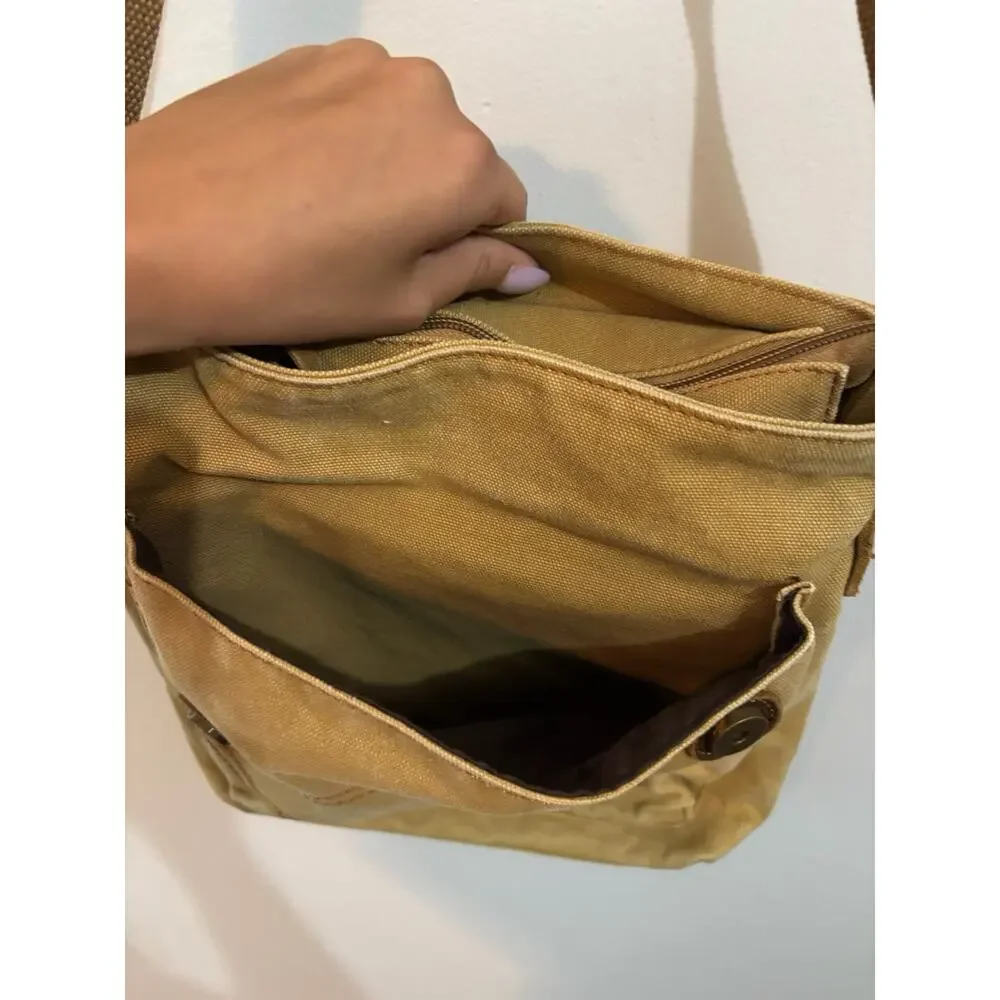 Augur Boho Canvas & Leather Cross Body Bag Purse Utility Messenger Military Tote - Picture 3 of 6